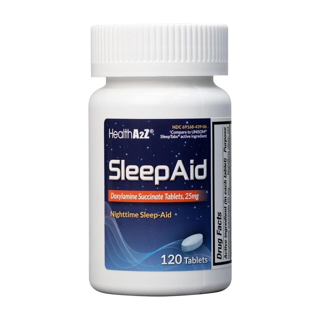 HealthA2Z® Sleep Aid | Compresse Doxylamine Succinate 25mg | 120 Counts (Pack of 1)