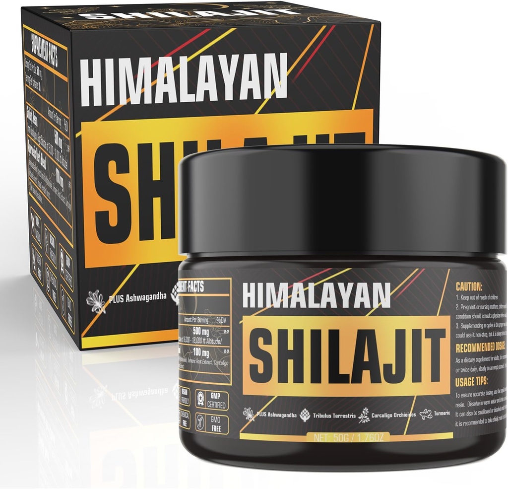 Shilajit Pure Himalayan Organic Resina, 600mg Natural Organic Shilajit Resina con 85+ Trace Minerals Golden Grade Shilajit Supplement, Shilajit Resina per gli uomini