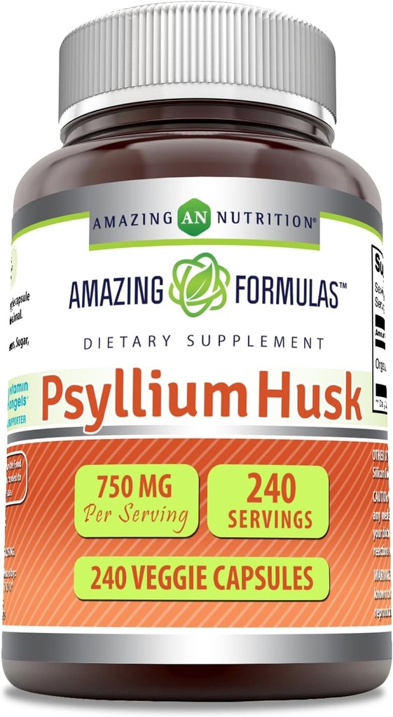 Incredibile formulas Psyllium Husk 750mg Veggie Capsule Supplemento | Non OGM | Gluten Free | Made in USA | Adatto per vegetariani (240 Conte)