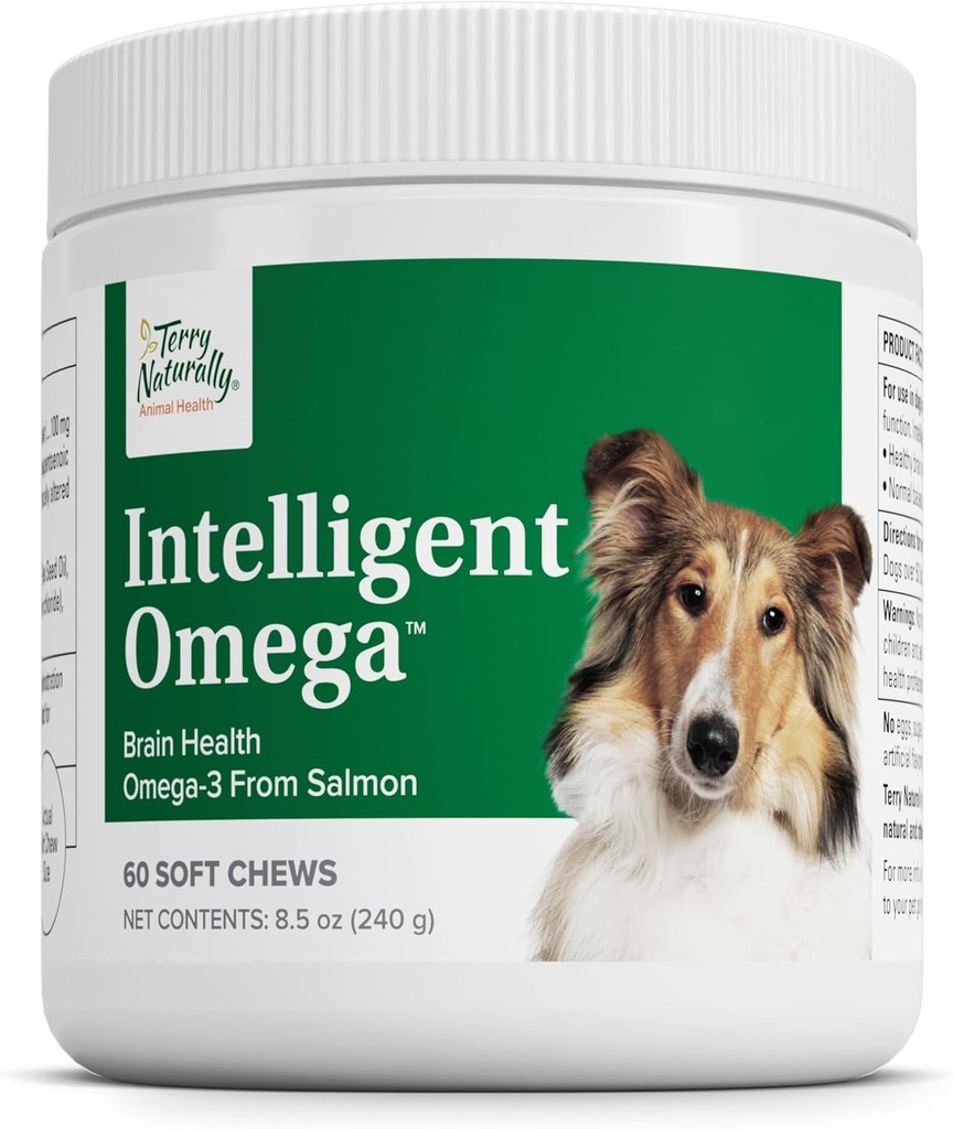 Terry Naturally Intelligent Omega - Dog Health Supplies for Heart, Brain & Eye Health - Forniture per animali domestici - Cuore, Cervello e Supporto per gli occhi per i cani - 60 Soft Chews