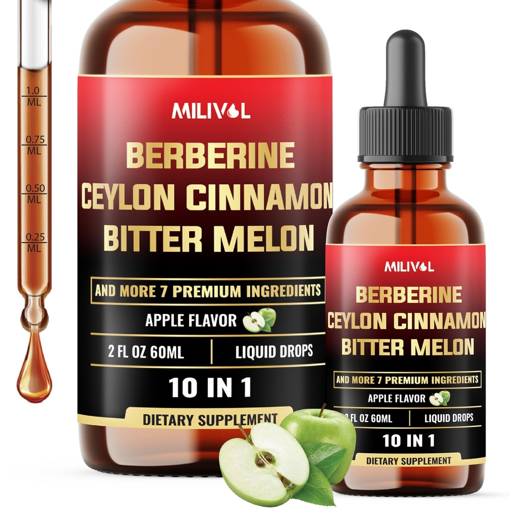 10in1 Liquid Drops Berberina con Ceylon Cinnamon Bitter Melon Turmeric Ginger Gymnema Sylvestre e Altro - 2 Fl Oz