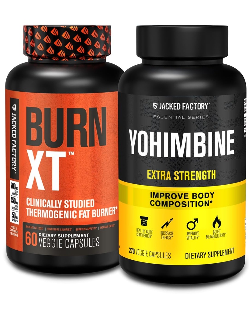 Bruciatore grasso di fabbrica Jacked con Yohimbine - Integratori termogenici per uomini e donne - Burn-XT bruciatore grasso termogenico & Yohimbine supplemento di resistenza 2.5mg, 270 capsule
