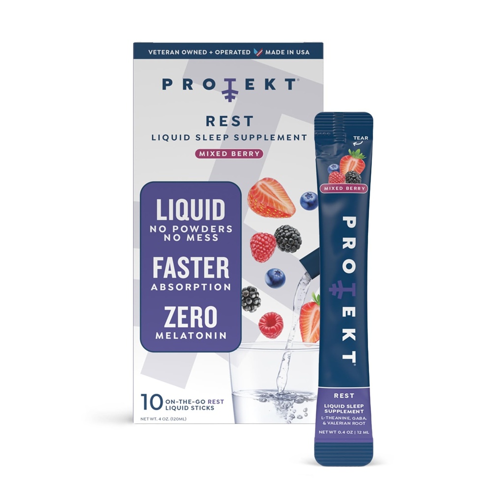 PROTEKT GABA L Theanine Supplement | Melatonin-Free Sleep Aid for Adults | Root Valerian per il supporto notturno e riposo | GABA Calm Liquid Drink Mix per adulti | Bacca mista, Confezione da 10