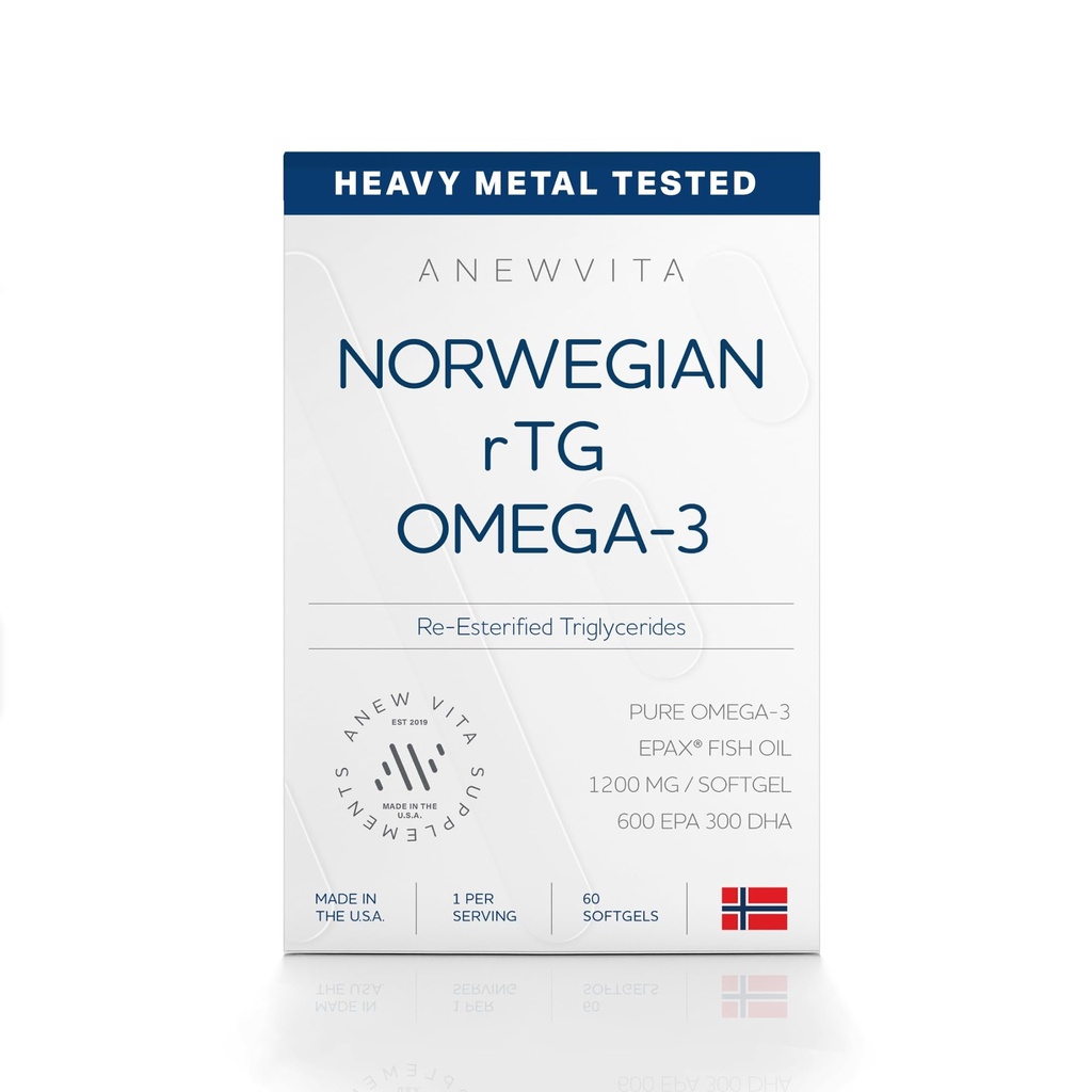Norvegese rTG Omega 3 Fish Oil per cervello e cuore Boost, Triglyceride Fish Oil Omega 3 Integratori, 300 DHA 600 EPA Omega 3 Softgels acidi grassi essenziali per occhi, pelle e articolazioni, 1200mg, 60 Servings