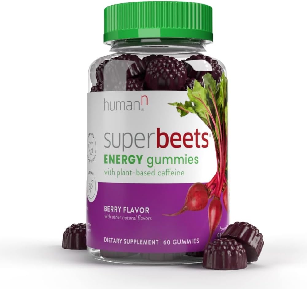 HumanN SuperBeets Energy Gummies - Rapid Energy & Mental Focus - Aiutare ad aumentare l'ossido nitrico - Supporta la pressione sanguigna sana & Circulation Support - Antiossidante, Non-GMO - Berry Flavor, 60 Conte