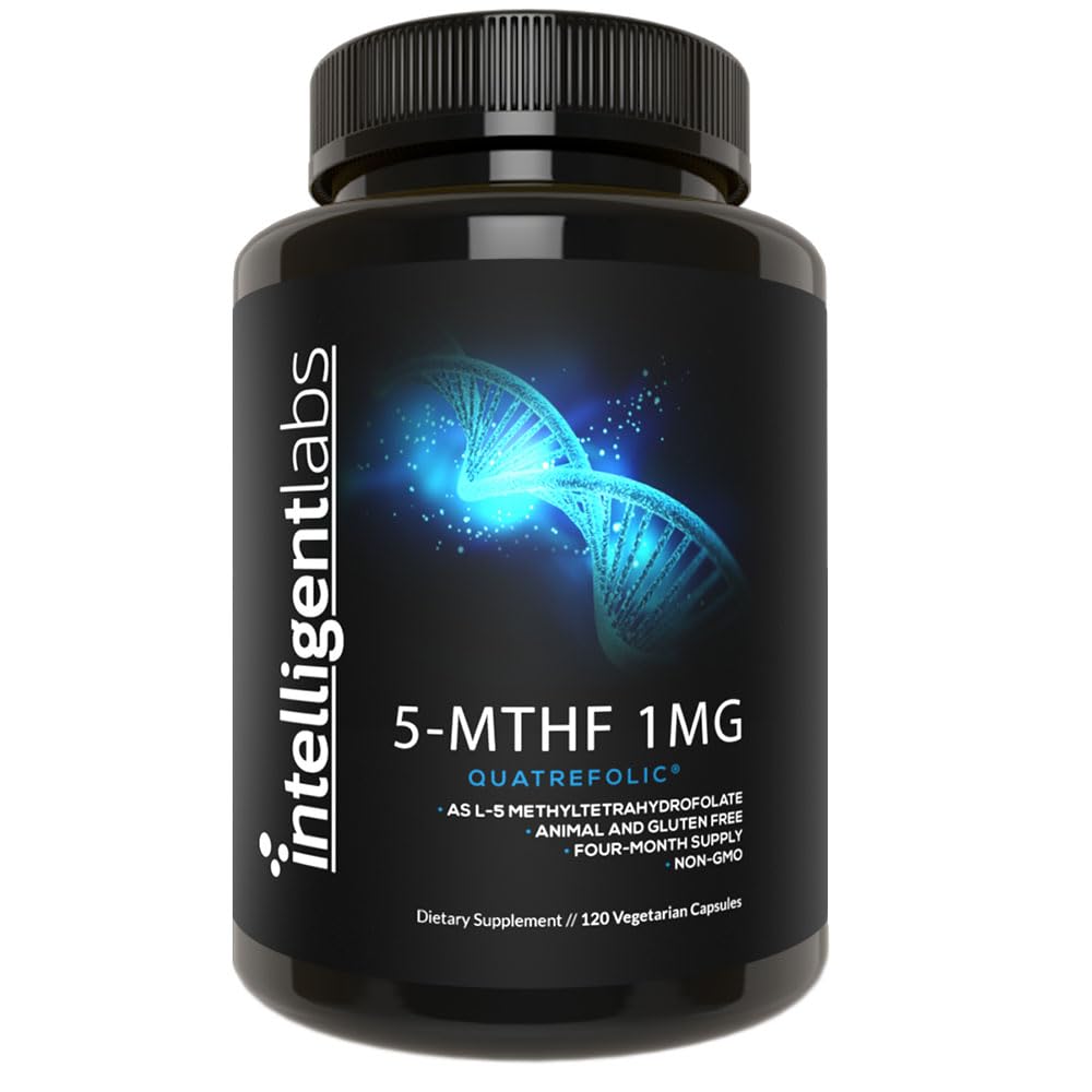 Labs intelligenti 1MG 5-MTHF Methylfolate, 120 capsule, 120 giorni di alimentazione, miglior valore Folic Acid Supplemento come Quatrefolic, attivato Folate, 1MG = 1000mcg, 5 methyltetrahydrofolate