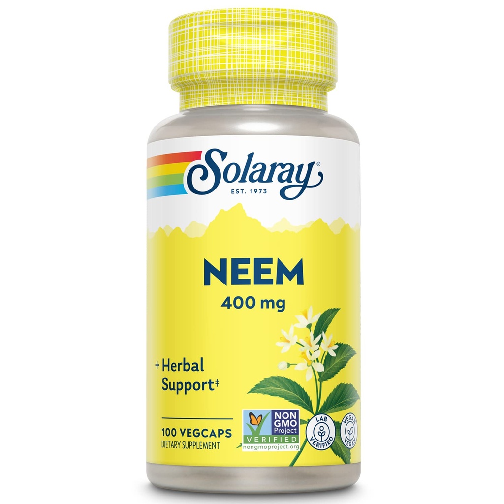 SOLARAY Neem Leaf 400mg | Sano Sano, Skin & Immune System Support | Non-GMO, Vegan & Lab verificato | 100 VegCaps