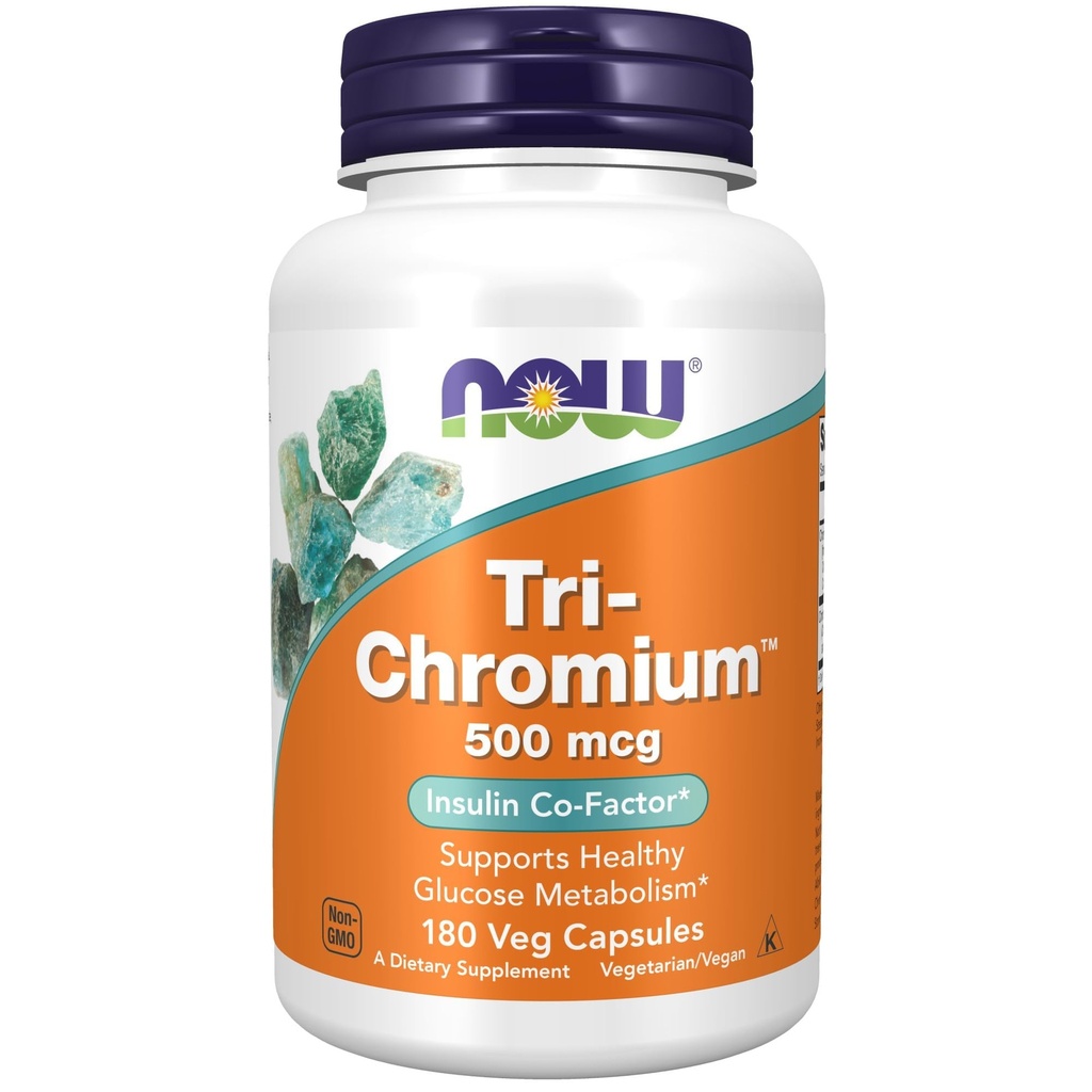 NOW Integratori alimentari, Tri-ChromiumTM 500 mcg con Cinnamone, Co-Factor insulina*, 180 capsule di Veg