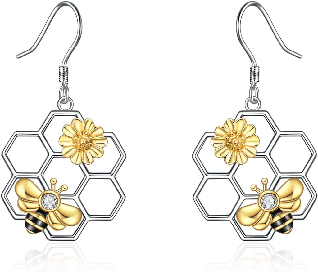 LUHE Ape Orecchini per le donne 925 Sterling Silver Bumble Orecchini con ciondolo Honeycomb Gioielli Dangle Regali per le donne