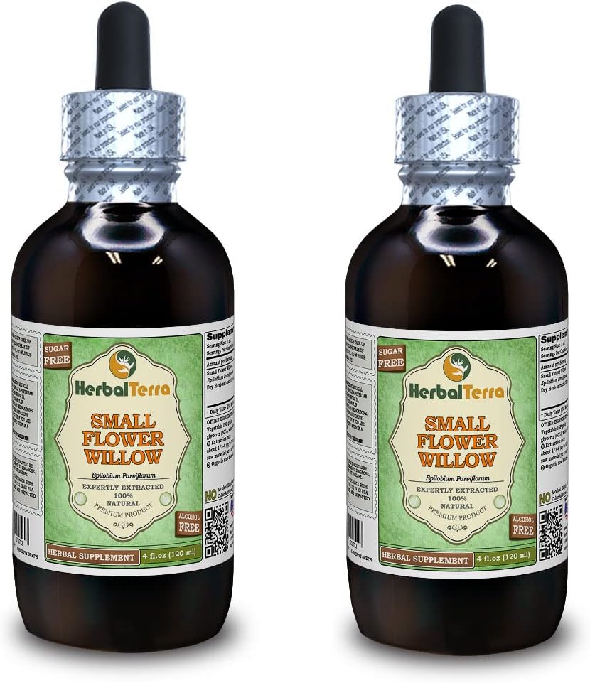 Piccolo fiore Willow (Epilobium parviflorum) Glycerite, Estratto liquido senza alcool di erbe essiccato (Nome: HerbalTerra, Realizzato in USA) 2x4 fl.oz (2x120 ml)