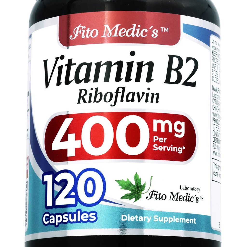 FITO MEDIC'S Lab | Vitamina b2 |120 Capsule | 400 mg | riboflavin 400mg | b2 Vitamin 400mg | b2 | riboflavin | Ultra ad alto assorbimento.