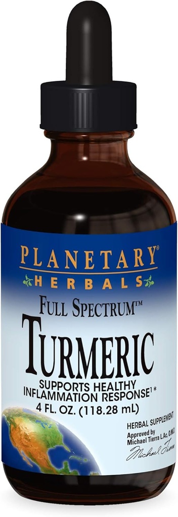 Erboristeria planetaria estratto curcuma liquido spettro completo, supporto per risposta di infiammazione antiossidante e sana, 4 once