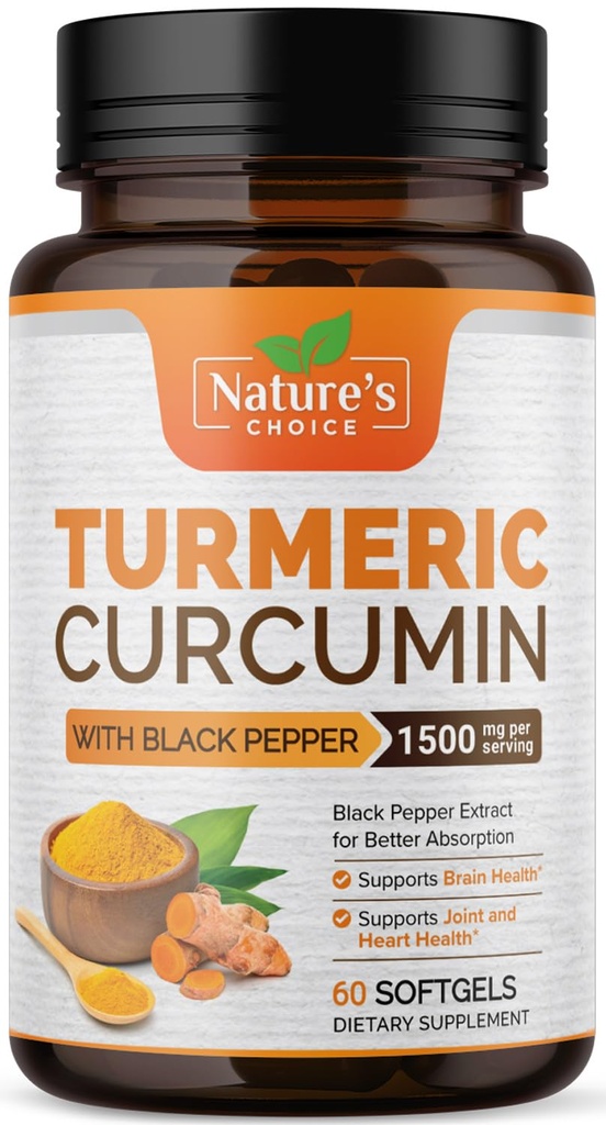 Supplemento 1500mg - BioPerine Black Pepper Extract Curcuminoids Advanced Absorption per il supporto comune della natura - Antiossidante Herbal Supplement per le donne e gli uomini, Non-GMO - 60 Softgels