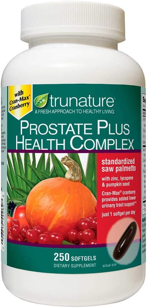 TruNature Prostate Plus Health Complex - Saw Palmetto con zinco, licopene, semi di zucca - 250 Softgels