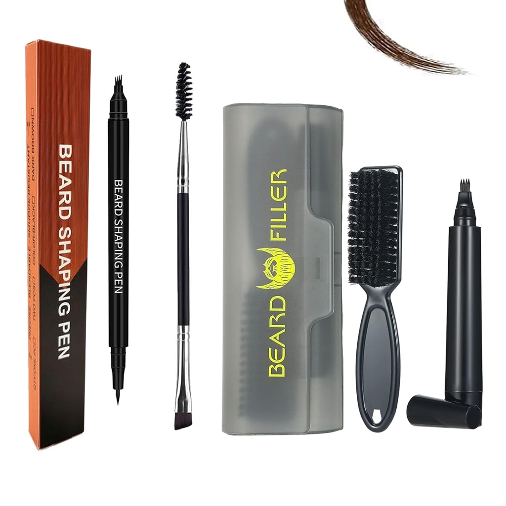 Cuscinetto Matita Filler per gli uomini, Hysotok Beard Pen Beard Kit di riempimento della penna, WaterProof Sweat Proof Long Lasting Beard Filler Pen, Spazzola a doppio cuscinetto per uomini Mustache Riparazione Forma (bruno scuro)