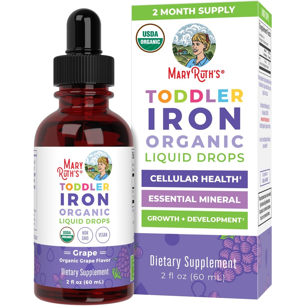 MaryRuth Organics Iron Supplement per i bambini | Supplemento di ferro liquido per i bambini Età 1-3 | Supplemento di ferro per la carenza di ferro | Ferrochel | Sugar Free | Vegan | Non-GMO | Gluten Free | 2 Fl Oz