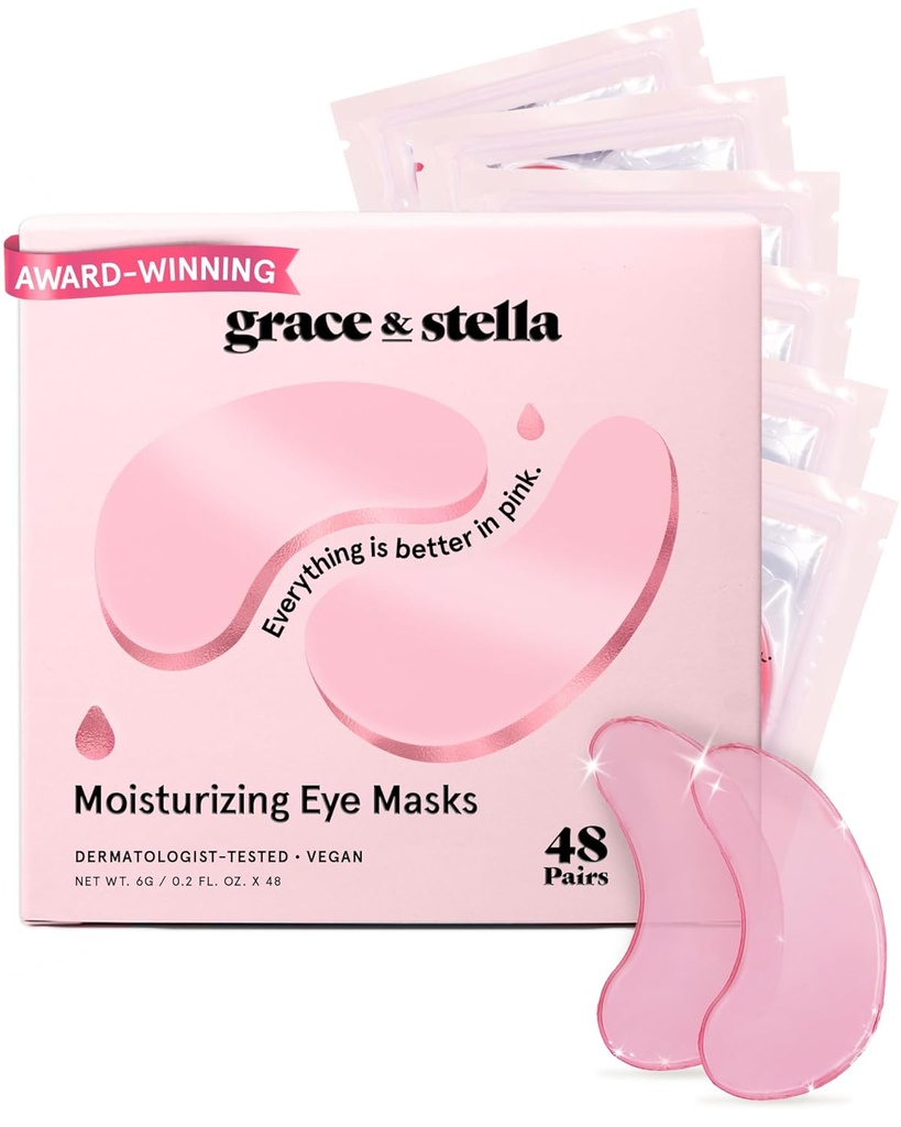 Grace & stella Award Vincere sotto la maschera degli occhi - Ridurre i cerchi scuri, occhi gonfiati, borse sotto occhi, rughe - Gel Under Eye Patches - Regali per la ragazza - Vegan Cruelty-Free Self Care (48 coppie, rosa)