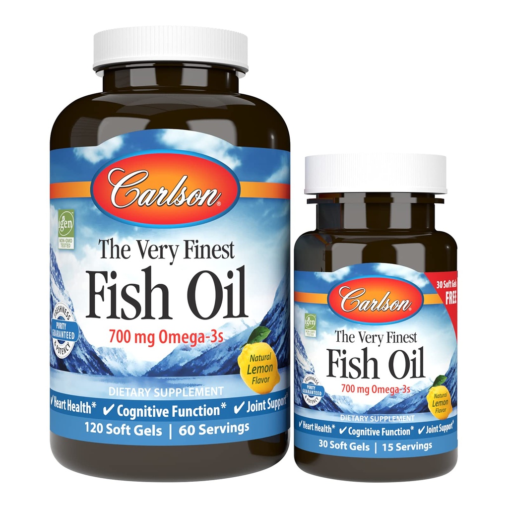 Carlson - L'Olio di Pesce Molto Finest, 700 mg Omega-3s, Norvegese, Sostenibilmente Fonte, Limone, 150 Conte