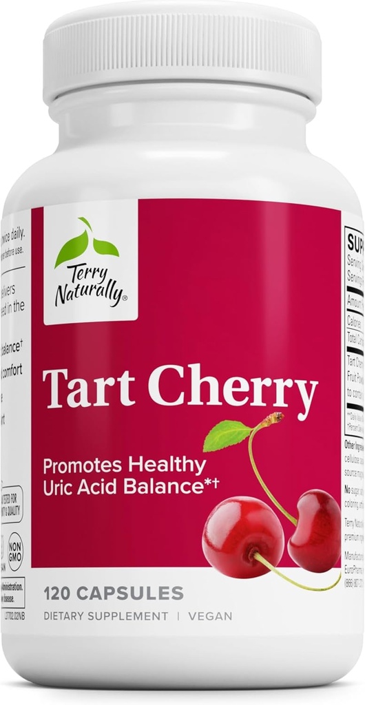 Terry naturalmente Tart Cherry - Supplemento antiossidante per sostenere l'equilibrio sano dell'acido urico e la salute comune - Supplemento nutrizionale - Integratore alimentare per il recupero degli aiuti dopo l'esercizio - 120 capsule