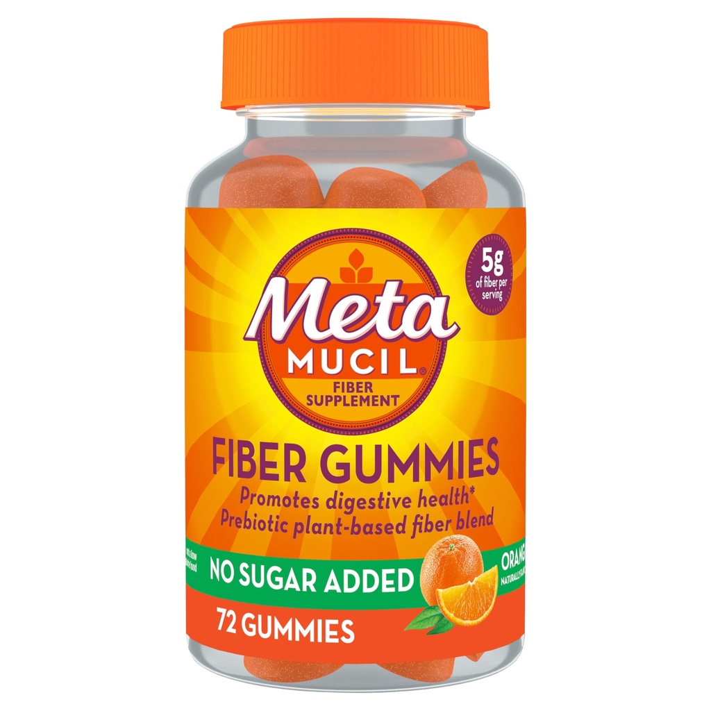 Metamucil Fiber Gummies per gli adulti, senza zucchero Aggiunto arancio Flavor, 5g vegetale Basato Prebiotic Fiber Supplement Blend, 72 Conte