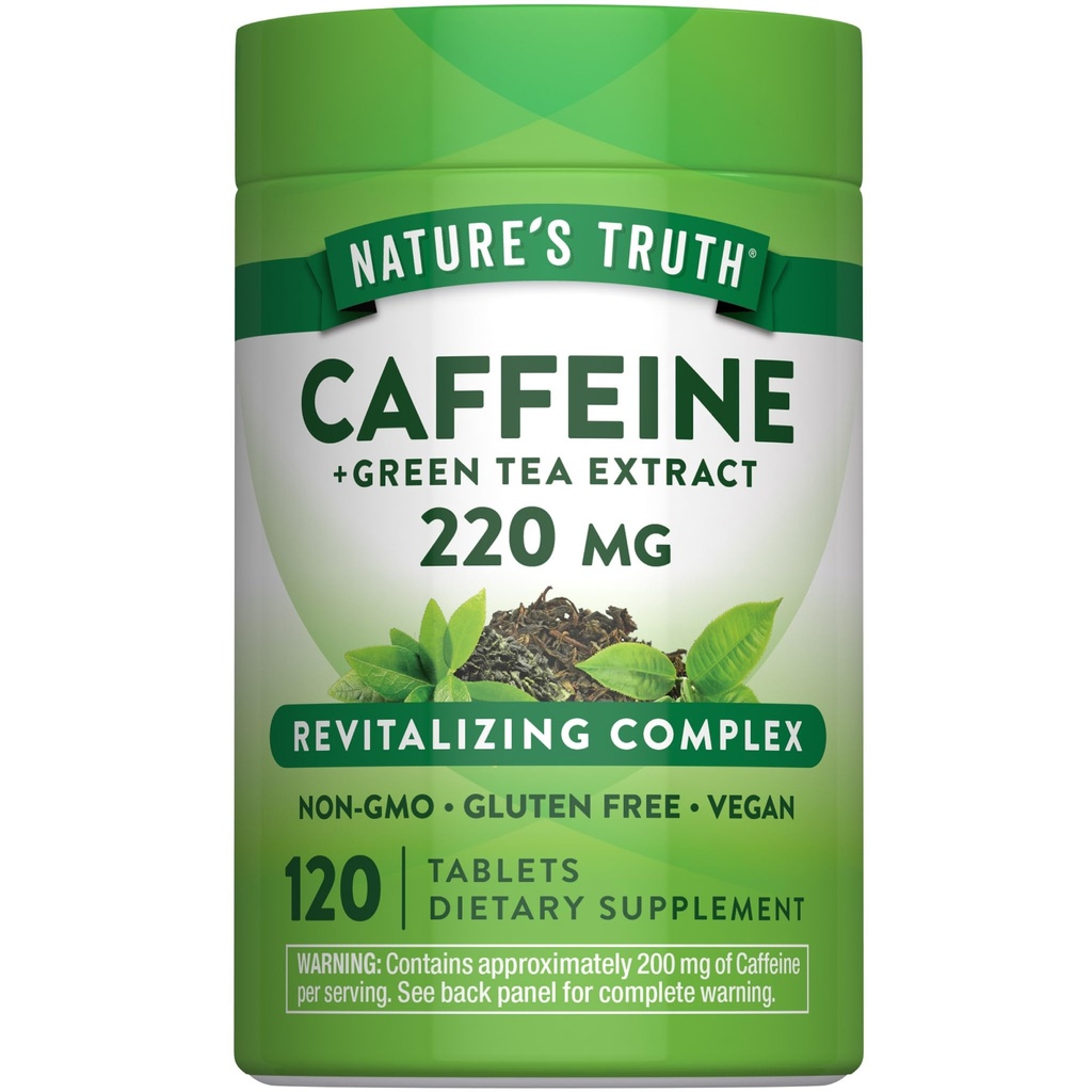 Pillole di caffeina della verità della natura | 220mg | 120 conte | Con Estratto di tè verde | Vegan, Non OGM & Gluten Supplemento gratuito