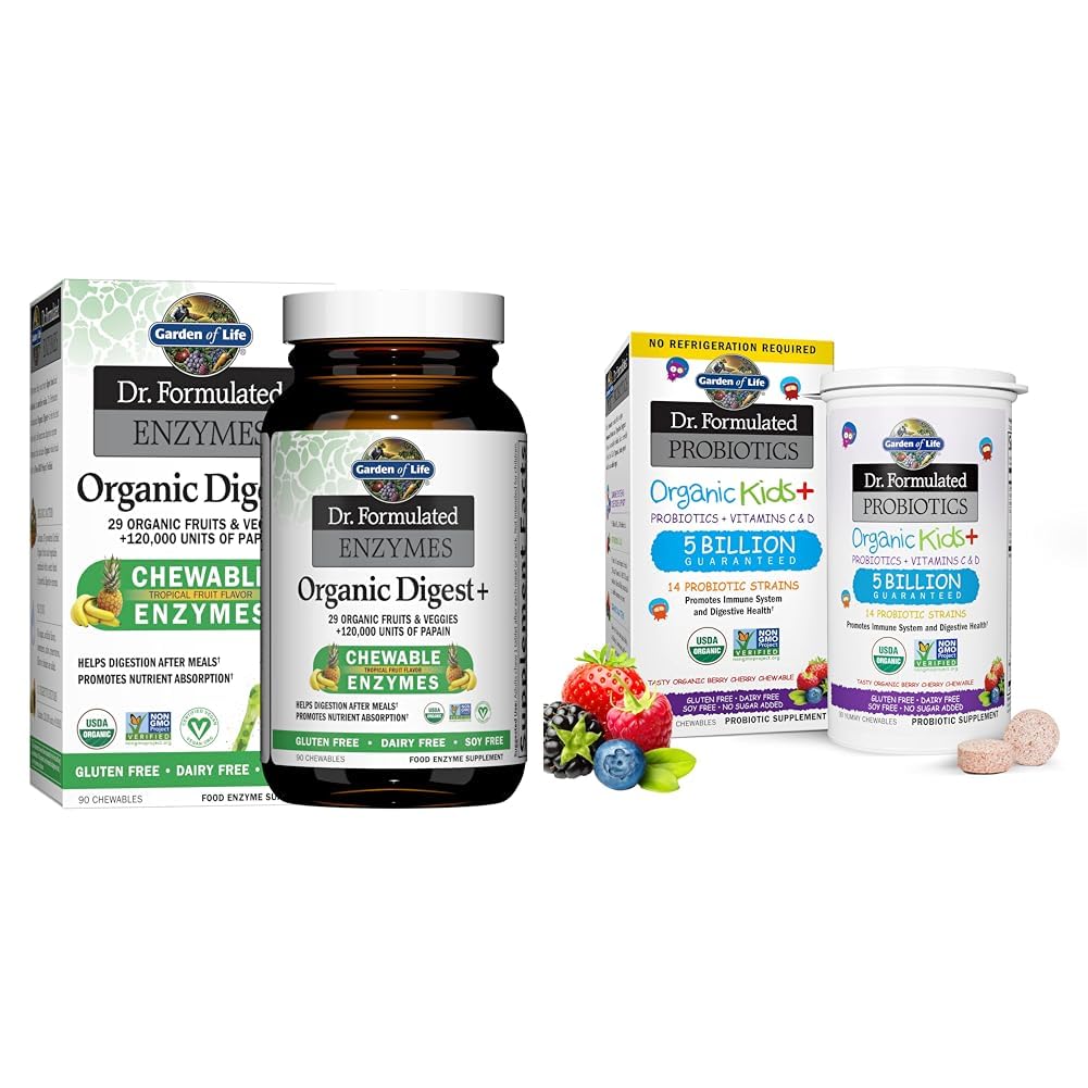 Giardino della vita Dr Formulated Enzimi digestivi con Papain, Bromelain & Dr. Formulated Probiotics Organic Kids+ Plus Vitamin C & D - Berry Cherry