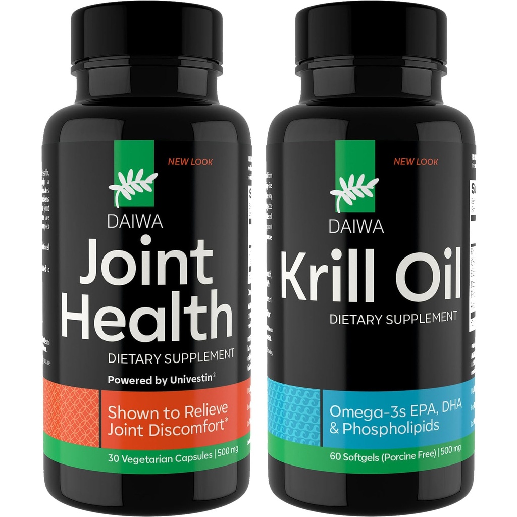 Daiwa Joint e Krill Oil Supplement Pack - Omega 3 Krill olio capsule con miscela di erbe, formula 2-in-1