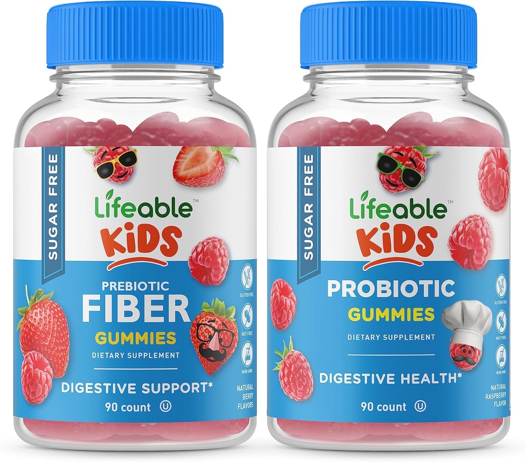 Bambini preciotici senza zucchero vitali + probiotici + prebiotici fibra bambini, gommoni Bundle - Grande degustazione, supplemento di vitamina, senza glutine, GMO libero, pancia masticabile