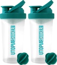 Utopia Home Protein Shaker Bottiglia - (Pacchetto di 2) 28 once Shaker bottiglie per miscele proteiche - Fitness Sports Classic Protein Mixer Shaker Bottiglia (Clear/Teal)