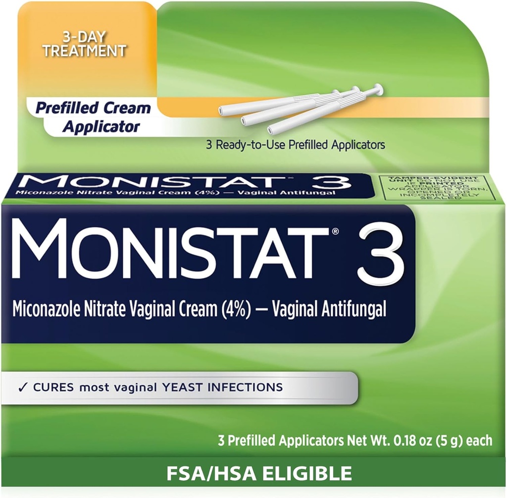 Monistat 3 giorno trattamento di infezione del lievito per le donne, 3 applicatori di crema pre-filled Miconazole, 1 confezione
