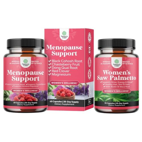Bundle di Menopause Supplemento per maglioni notturni, Flash Hot & Mood Swings con Dong Quai, Chaste Berry & Black Cohosh Root e Saw Palmetto per le donne 500mg DHT Blocker con Maca Root & Biotin