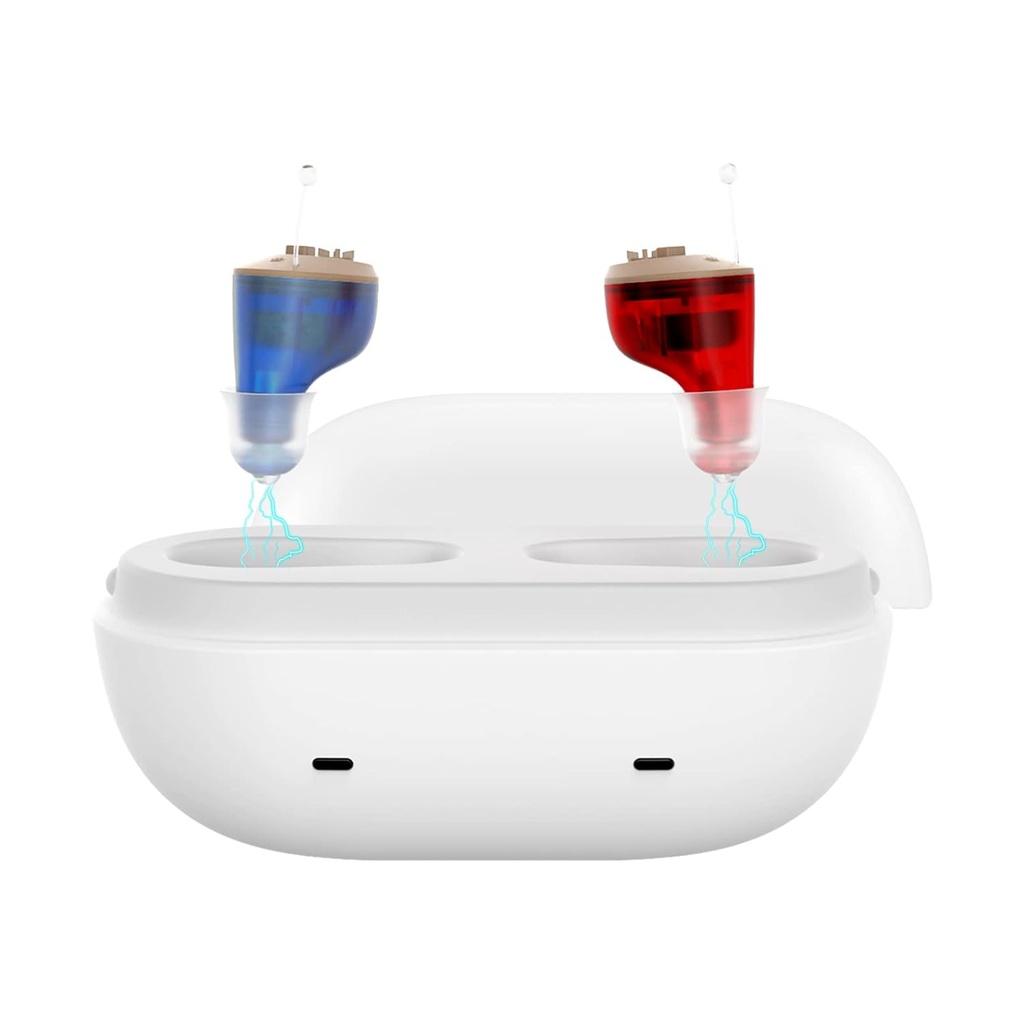 Non Amplificatore True Hearing Aids for Seniors Hearing Loss with Noise Cancelling Invisible Rechargeable Hearing Aid with Magnetic Charging Box