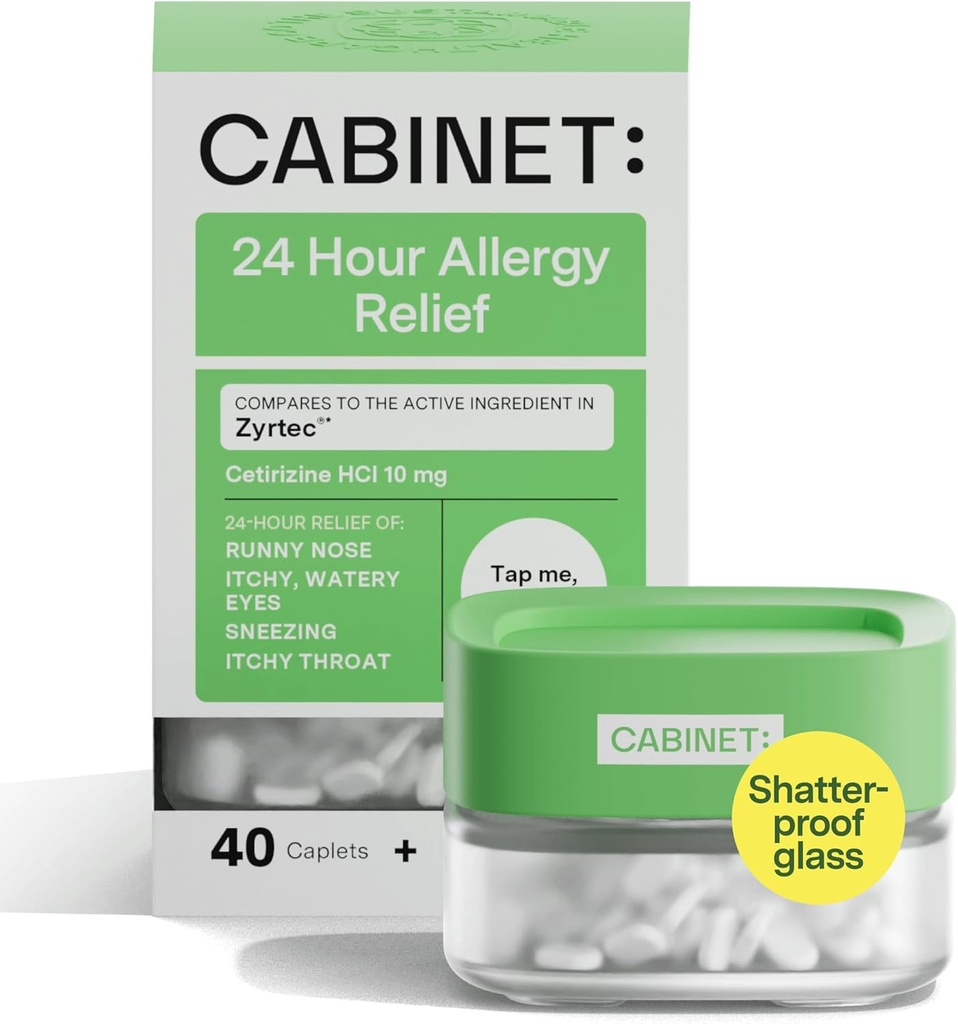 Gabinetto: All Day Allergy Relief Cetirizine 10mg per il sollievo non-drowsy da comuni sintomi di allergia ( vaso di vetro ricaricabile)
