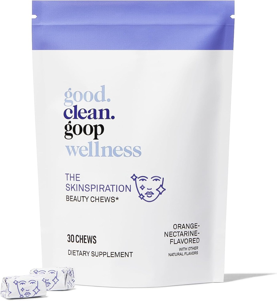 Good.clean.goop Benessere The Skinspiration Beauty Chews | Integratore alimentare per la pelle luminosa | Vitamina E & Niacin | Arancione Nectarina aromatizzata | Migliora la cura della pelle Routine | Confezione di 30 Chews | Vegan