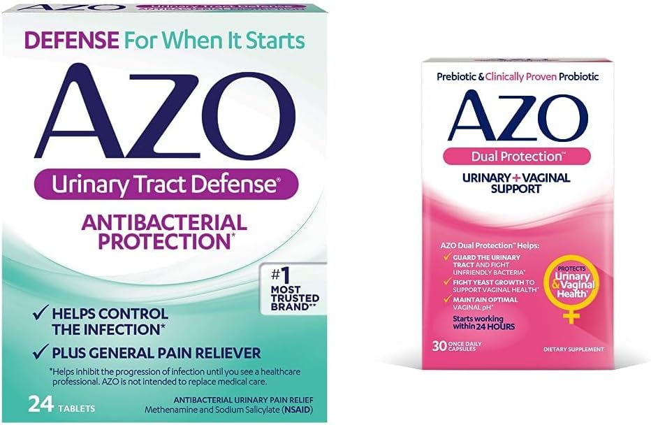 AZO Urinary Tract Defense Antibacterial Protection, aiuta a controllare un UTI fino a quando si può vedere un medico 24 conte + Dual Protection, Urinary + Vaginal Support*, Prebiotic Plus Probiotic, 30 conte
