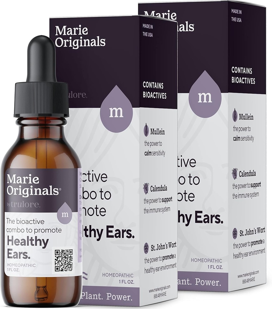 Marie Originals Natural Ear Oil Drops | Mullein Garlic olio Ear Gocce per la prevenzione delle infezioni, Herbal Ear Ache Gocce per adulti, Bambini & Animali, Soothes Ear Pain & Wax rimozione, Earache Remedies (2 Pack)