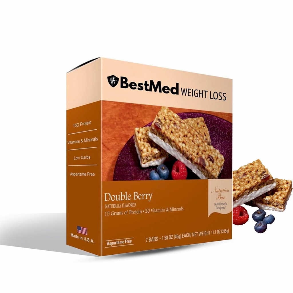 BestMed - High Protein Nutrition Bar - Low-Carb, 15g Protein, Low Sugar, High Fiber, Low Calorie, Meal Sostituzione Bar (Double Berry, 1 Box - 7 Count)