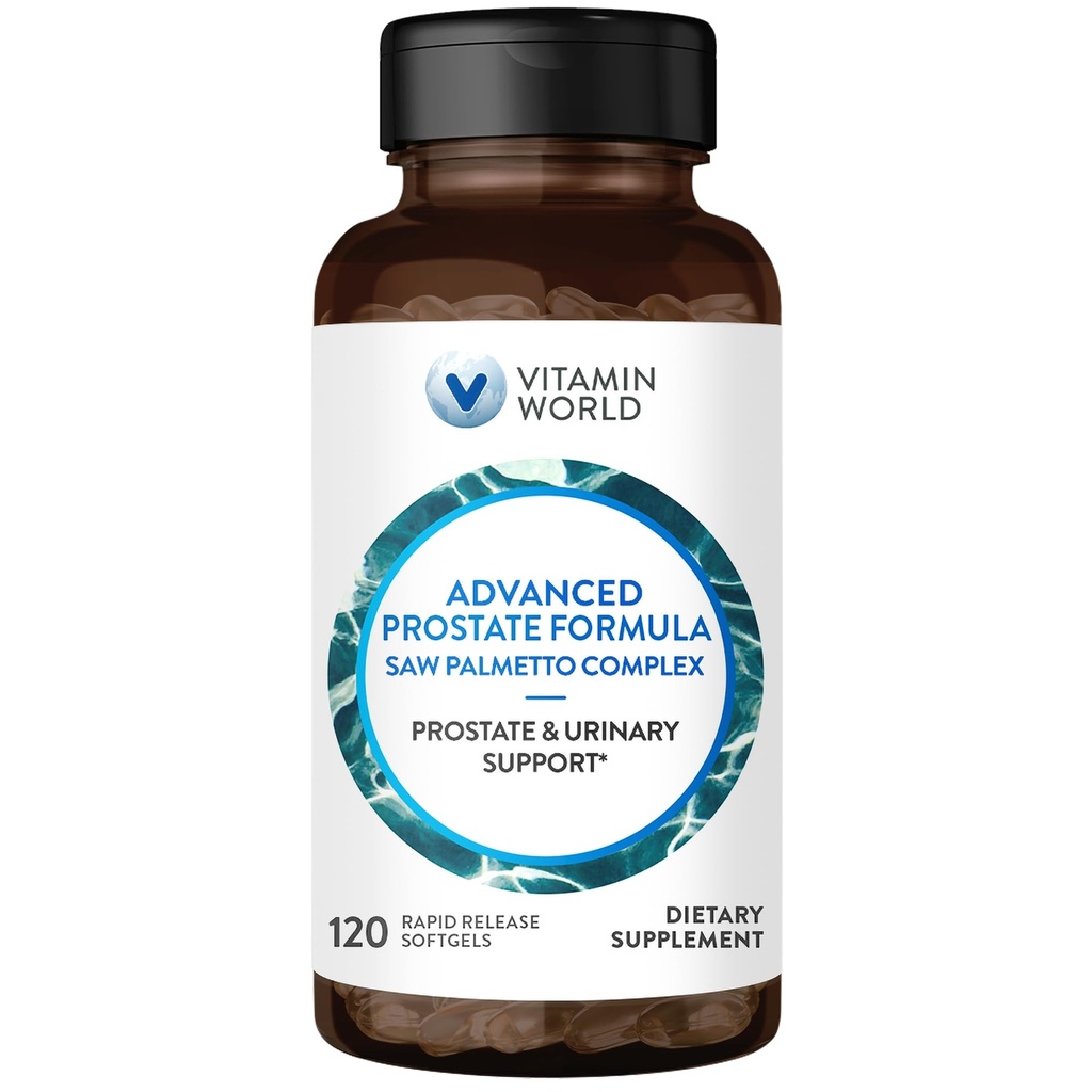 Vitamina World Advanced Prostate Formula Saw Palmetto Complex 120 Softgels, Supporta la salute della prostata, Salute urinaria, Rapid-Release, Gluten Free