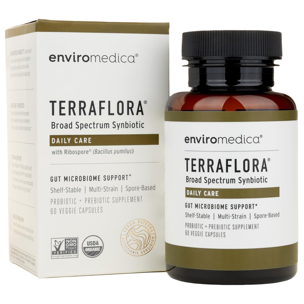 Terraflora Daily Care sintetico di probiotici e prebiotici per le donne e gli uomini 60 ct, Soil Based, Shelf Stable, allergen Friendly Spore Based Supplement Capsules Promote Gut Health by Enviromedica