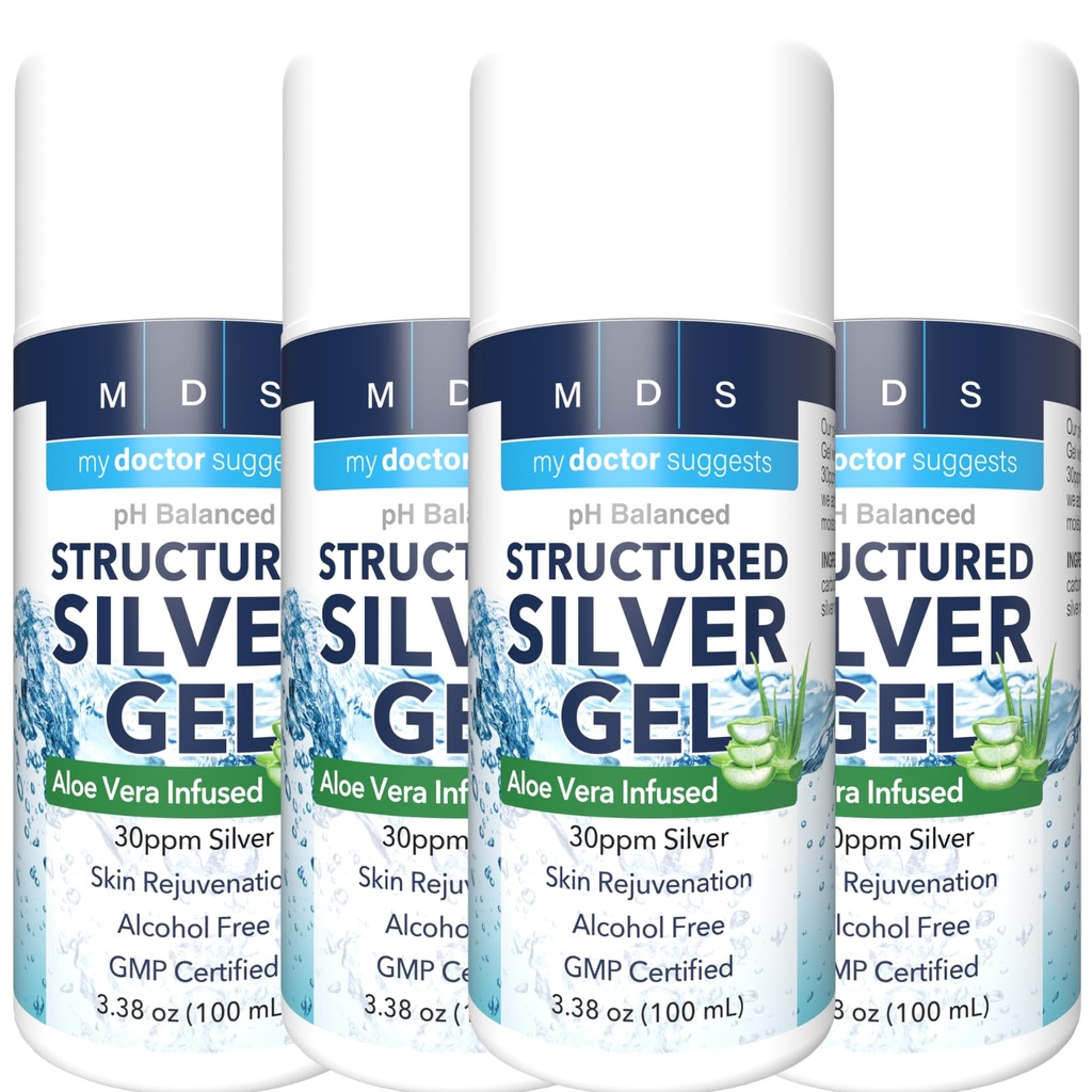 Gel d'Argento Colloidale ad alta resistenza 30ppm con Aloe Vera - pH Equilibrato Strutturato Argento - Triple Strength Soothe & Relieve - Easy Pump Bottiglia, 3.38Oz (4 Pack)