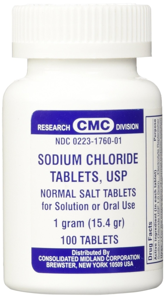 Tabelle di cloruro di sodio 1 Gm, compresse di sale normali USP - 100 compresse