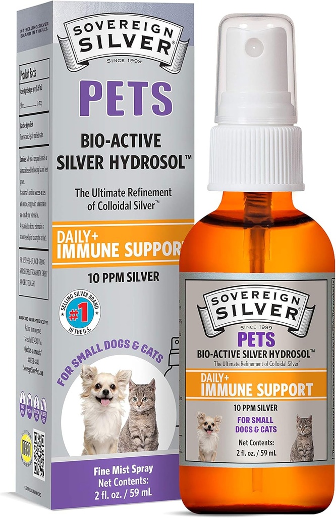 Sostegno immune per animali d'argento, Colloidale Silver, Bio-Active Silver Hydrosol, per cani e gatti, 10 ppm, Fine Mist Spray, 2 Fl Oz