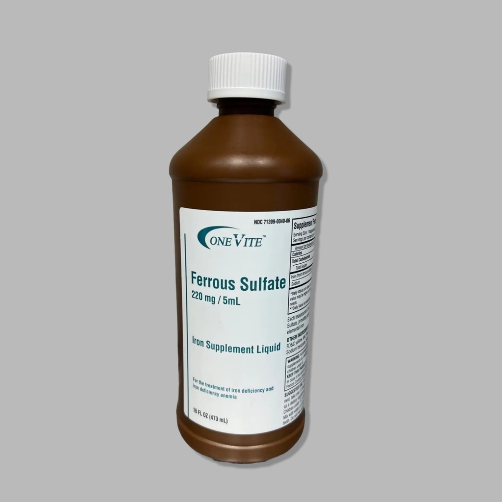Ferroso Sulfate 220mg/5ml | Liquido supplemento di ferro, 16 Fl Oz (Pacchetto di 1)
