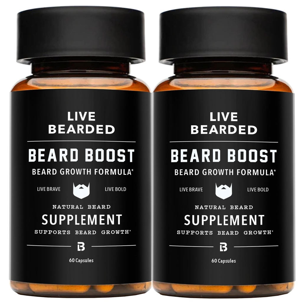 Cuscinetto vivo Boost - Vitamine di crescita del cuscinetto per gli uomini con biotina, collagene, silica, radice di Fo-Ti - Crescita dei capelli facciali per gli uomini, Made in the USA | alimentazione di 60 giorni