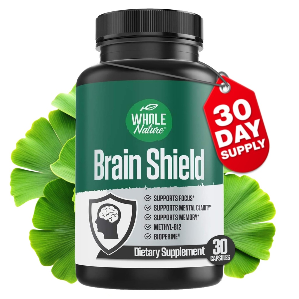 Brain Booster Nootropics - Brain Shield con Ginkgo Biloba, Alpha GPC e Bacopa Monnieri, Vitamina B12, B3 - Support Focus, Memory & Clarity, Energy & Stress Relief. (1)