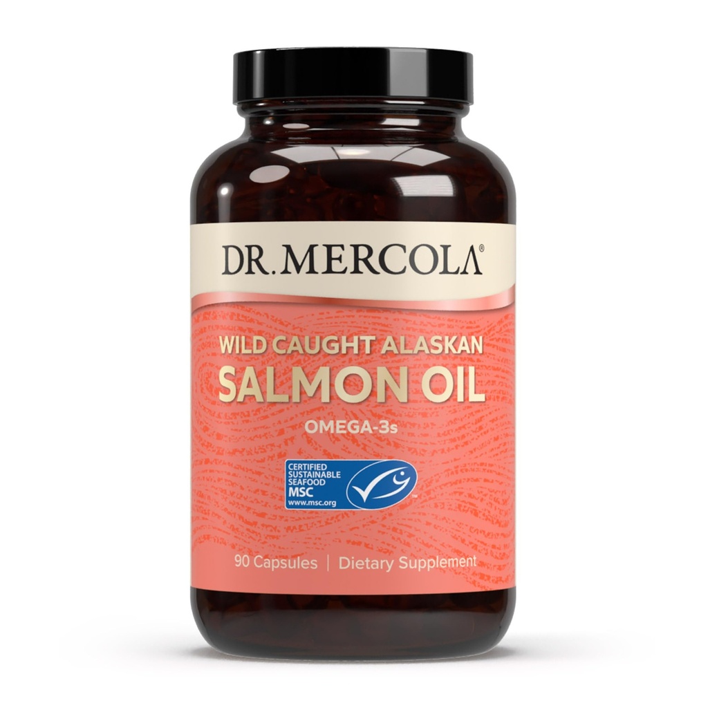 Dr. Mercola Wild Caught Alaskan Salmon Oil, 30 Serve (90 capsule), Omega-3s, Supplemento dietetico, Supporta il cervello sano e la funzione cognitiva, Non OGM, Certificato MSC