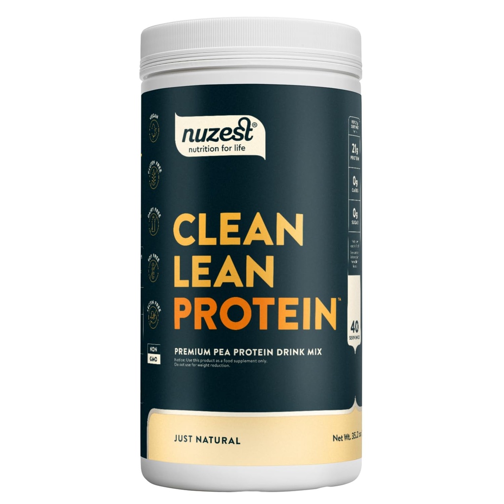 Nuzest - Pea Protein Powder - Clean Lean Protein, Premium Vegan Plant Based Protein Powder, Dairy Free, Gluten Free, OGM Free, Protein Shake, Just Natural (UNFLAVORED), 40 Servings, 2.2 lb