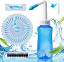 Neti Pot Sinus Rinse Bottiglia Nose Wash Cleaner Pressione Rinse Irrigazione nasale con 60 Nasal Wash Saline Packets & 300 ML Neti Bottiglia Kit di riempimento Idea e Adesivo Termometro per Adulto & Kid (blu)