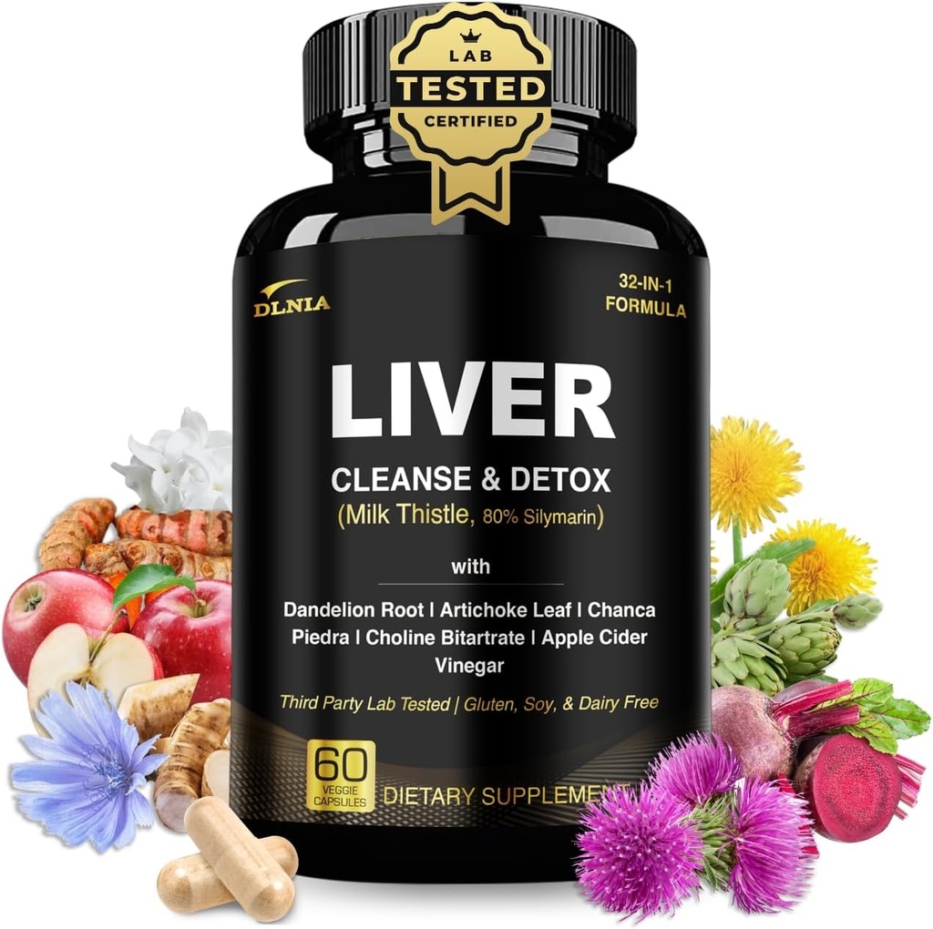32 in 1 Liver Cleanse Detox & Repair Formula con Aceto di Sidro di Mela, Integratore di cardo Latte, Carciofo, Dandelion Root Supplement - Non-GMO & Vegan Herbal Liver Support & Riparazione