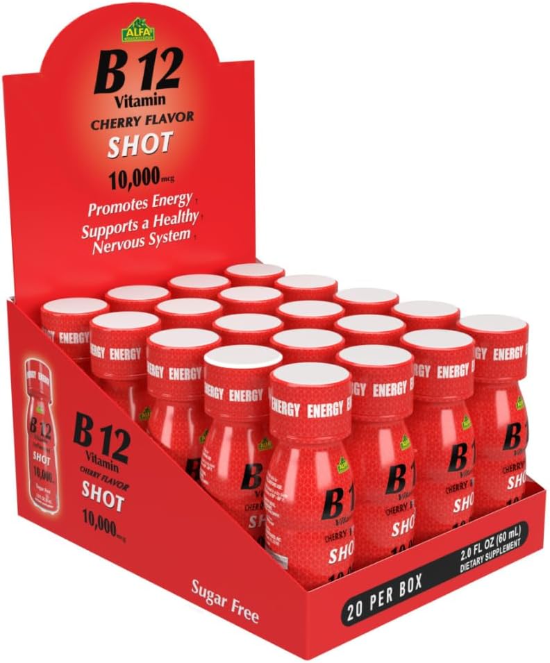 ALFA VITAMINS B12 Colpo di vitamina con 10000 MCG Elevata potenza - senza zucchero, senza caffeina - Shot di energia (bottiglia 2.0 FL OZ) 20 Pack